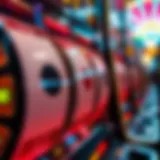 Close-up view of a slot machine's spinning reels