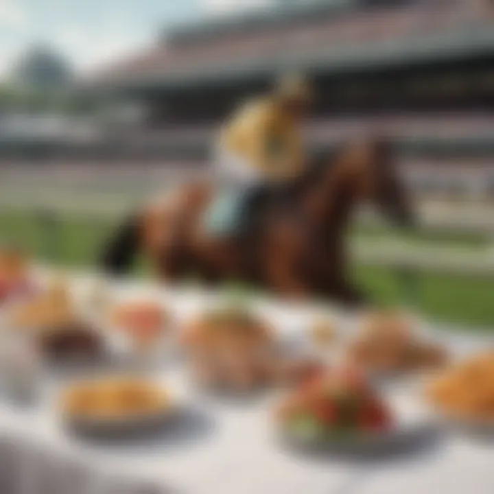 Gourmet cuisine and drinks served during the Belmont Stakes event