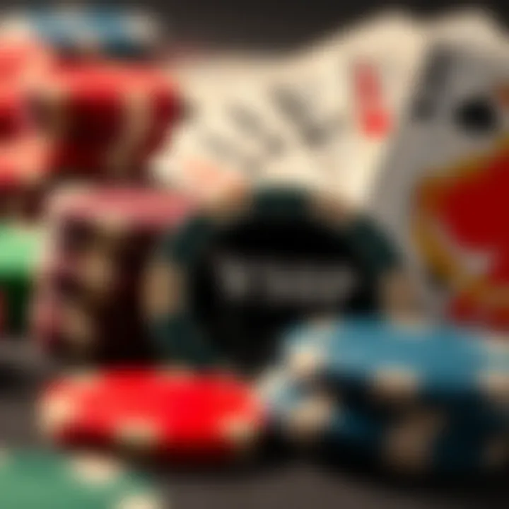 Close-up of poker chips and cards, highlighting the tools of the trade for players