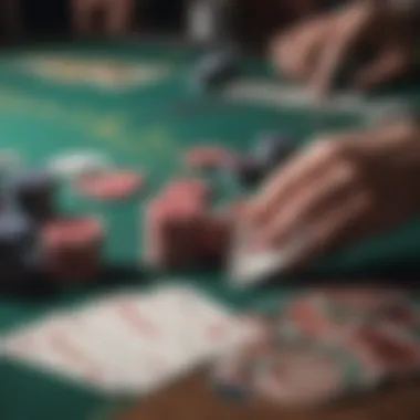 Close-up of poker chips and cards on a table