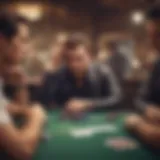 A vibrant poker table showcasing an intense game session with players deep in thought.