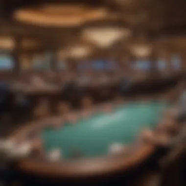 Overview of the bustling poker room at Foxwoods Casino