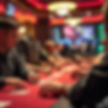 Engagement in High-Stakes Poker Action A close-up of a poker table with enthusiastic players engaged in a high-stakes game