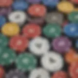 Colorful array of poker chips showcasing various denominations