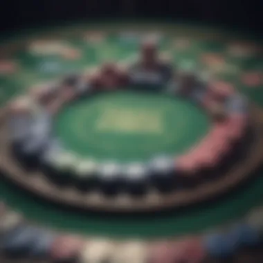 A strategic poker table layout with chips arranged in a meaningful way