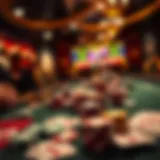 A vibrant poker table filled with chips and cards