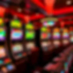Vibrant display of video slot machines with free play options