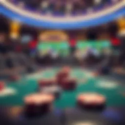 A vibrant online poker table with cards and chips
