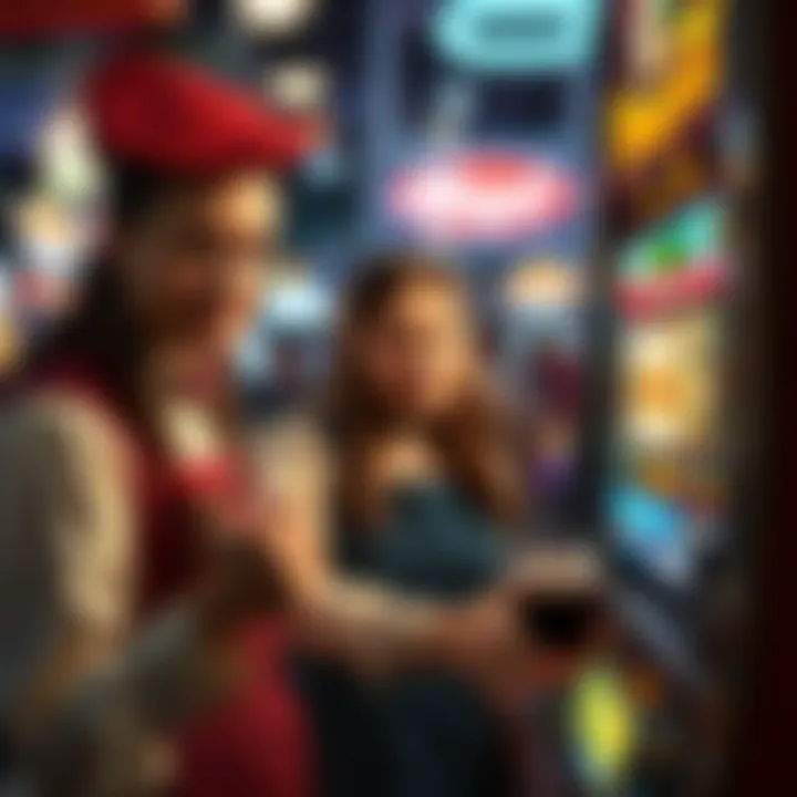 Characters from the Wizard of Oz engaging with slot machine