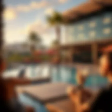 Outdoor pool area with guests enjoying leisure