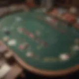 A detailed layout of a Limit Texas Hold'em table with cards and chips