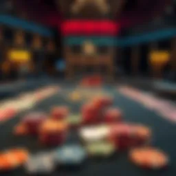 A strategic poker table setup showcasing chips and cards