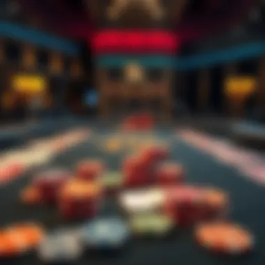 A strategic poker table setup showcasing chips and cards