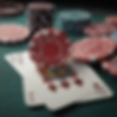 Close-up of casino chips and playing cards