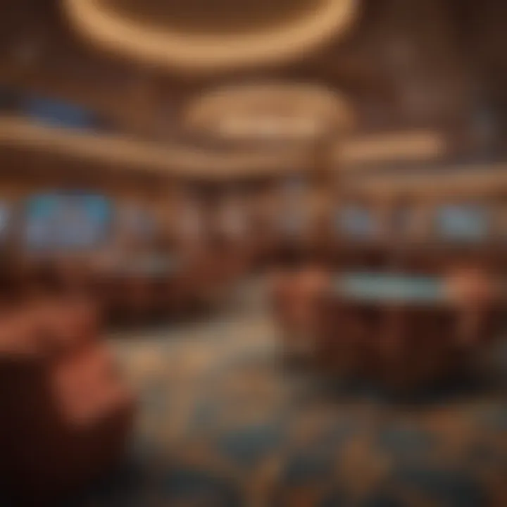 A luxurious and elegantly designed casino lounge area on a Royal Caribbean ship.