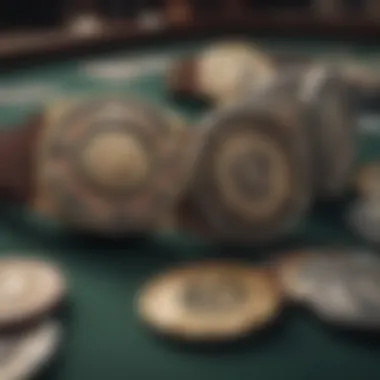 A trophy showcase featuring various championship belts in poker.